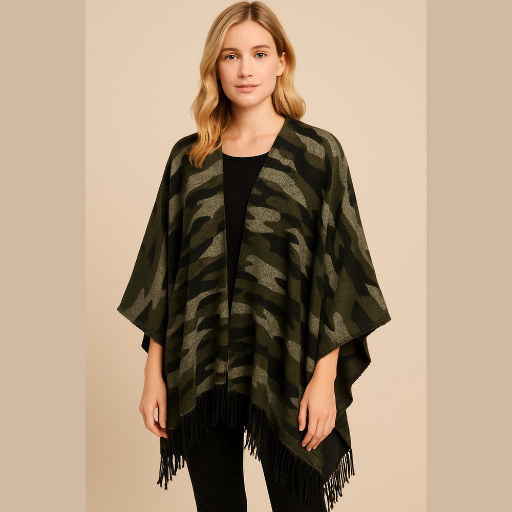 Sonoma Camouflage Print Ruana Wrap with Fringe